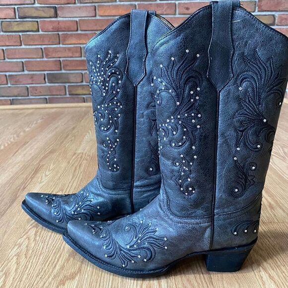 Circle G Corral Boot Co. Cowboy Boots with Swarovski Crystals Gray 11 - Picture 6 of 14